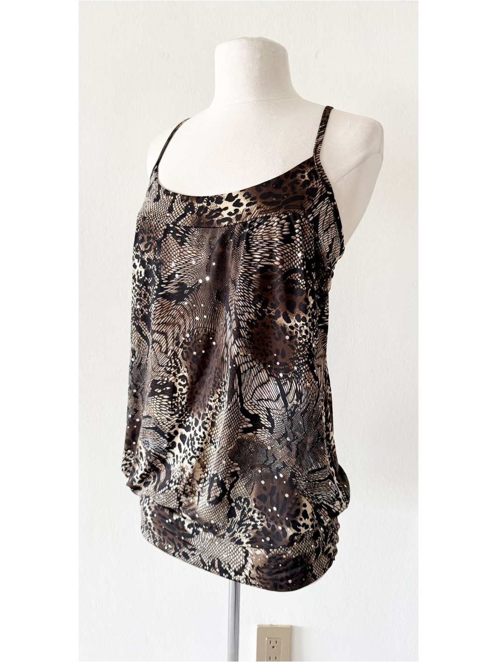 Vintage Y2K Voice Leopard/Snakeskin Banded Hem Blouson Tunic Top/Micro Dress L